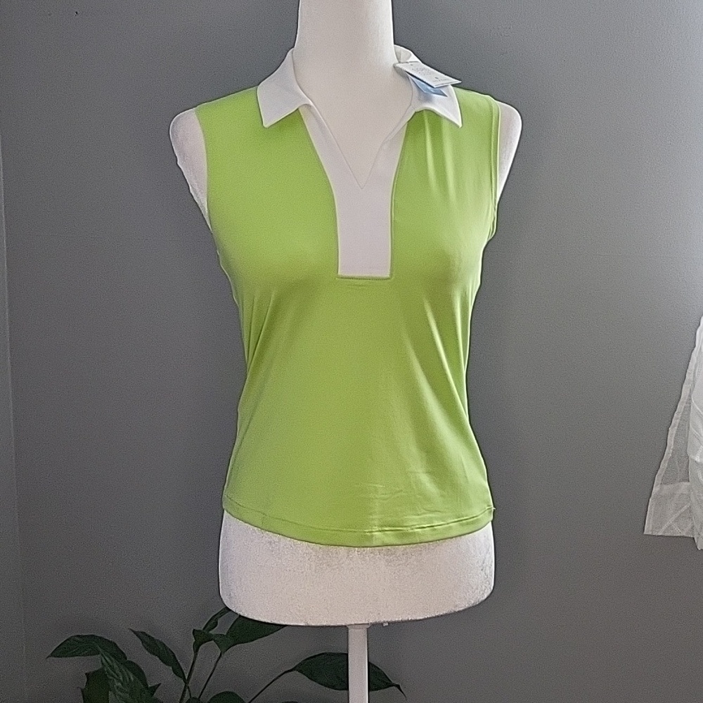 Sigrid Olsen Lime Green Golf Tennis UPF 50 Moisture Wick Quick Dry Top Size XS
